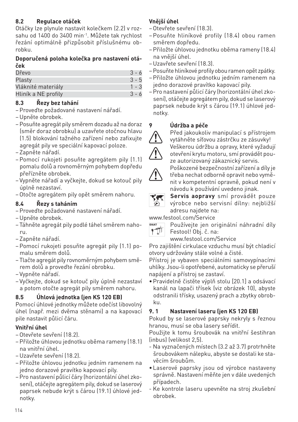 Festool KS 88 E User Manual | Page 114 / 138