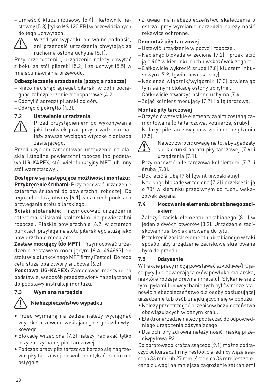 Festool KS 88 E User Manual | Page 120 / 138