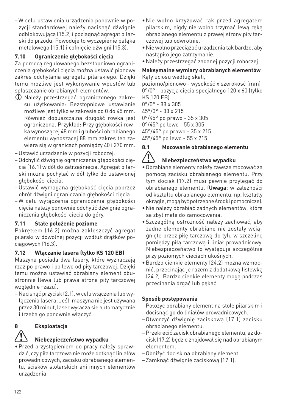 Festool KS 88 E User Manual | Page 122 / 138