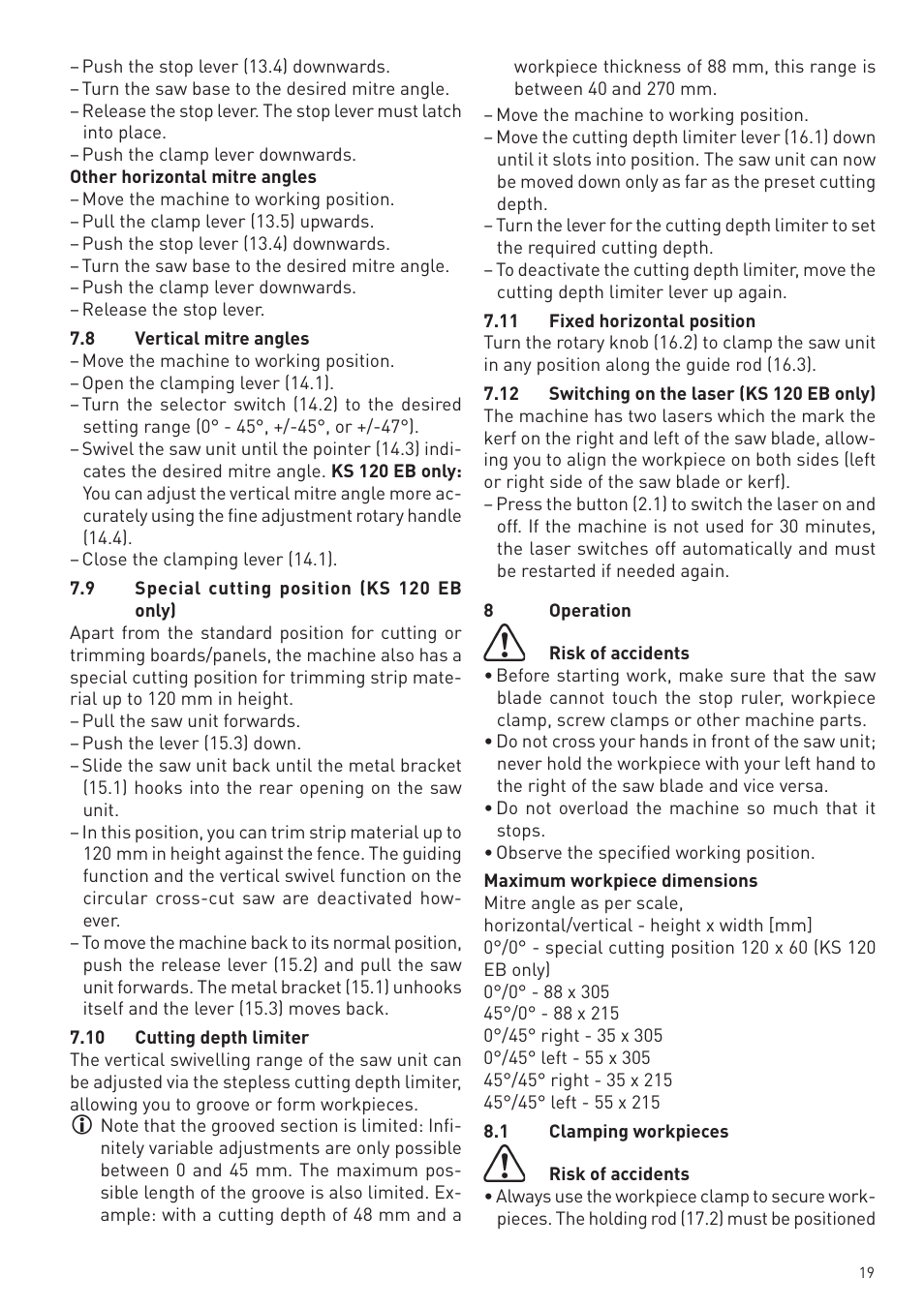 Festool KS 88 E User Manual | Page 19 / 138