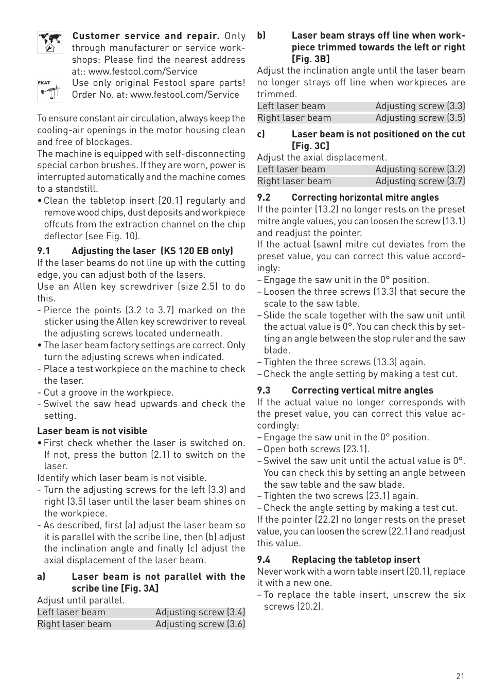 Festool KS 88 E User Manual | Page 21 / 138