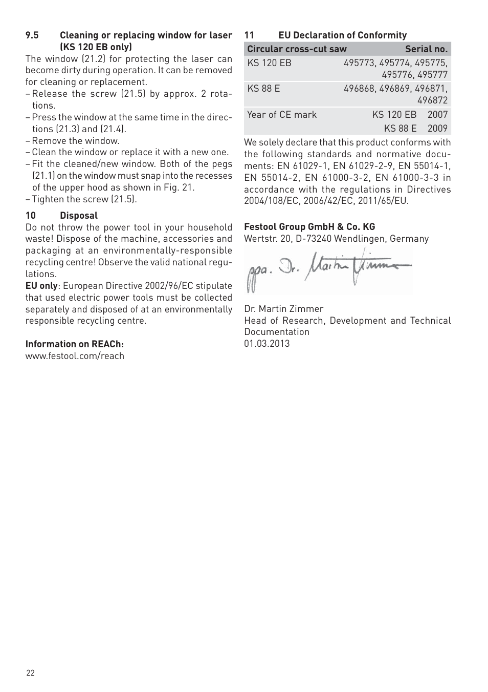 Festool KS 88 E User Manual | Page 22 / 138