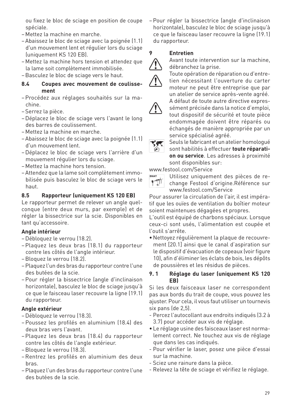 Festool KS 88 E User Manual | Page 29 / 138