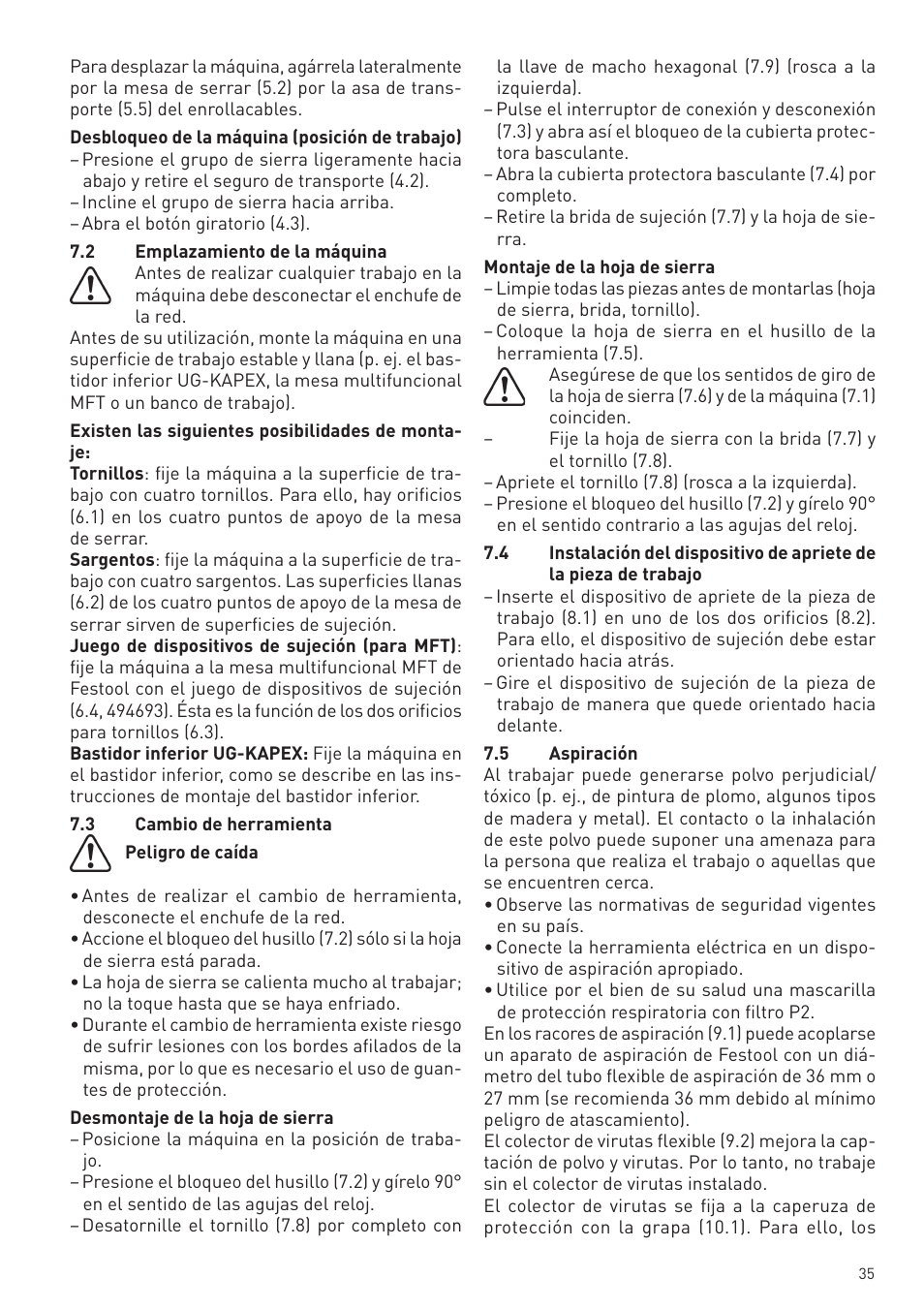 Festool KS 88 E User Manual | Page 35 / 138