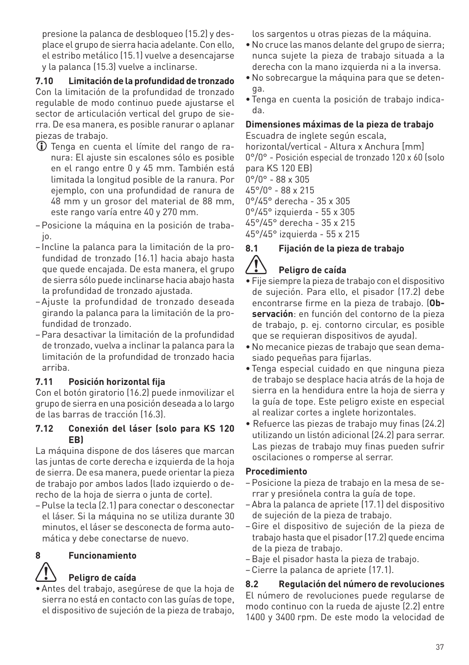 Festool KS 88 E User Manual | Page 37 / 138