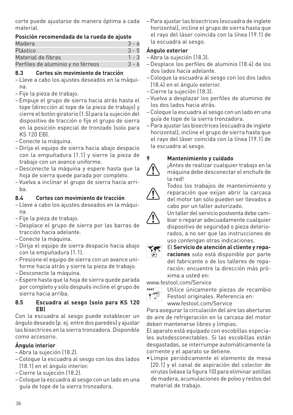 Festool KS 88 E User Manual | Page 38 / 138