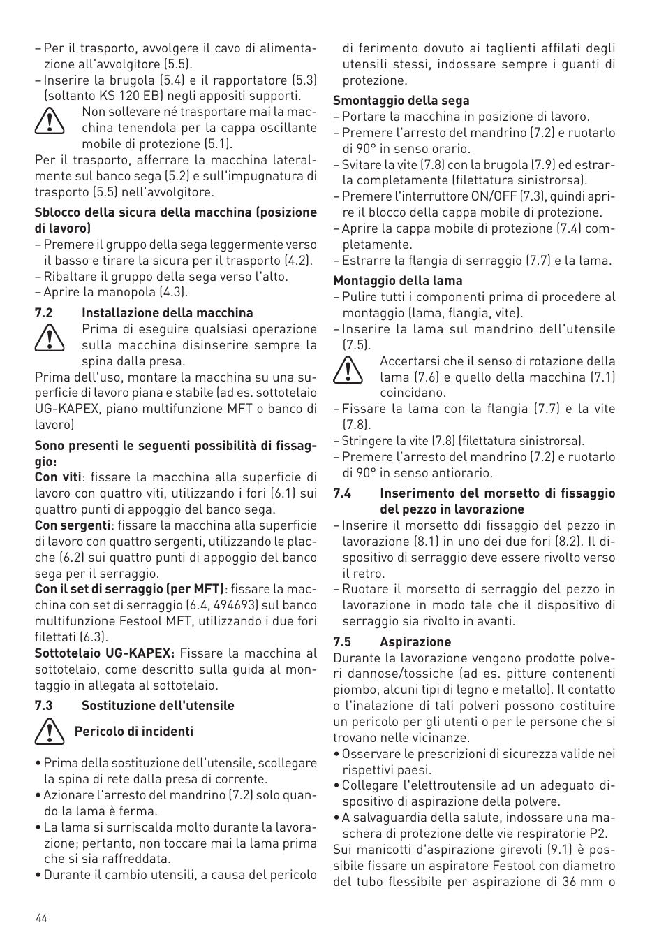 Festool KS 88 E User Manual | Page 44 / 138