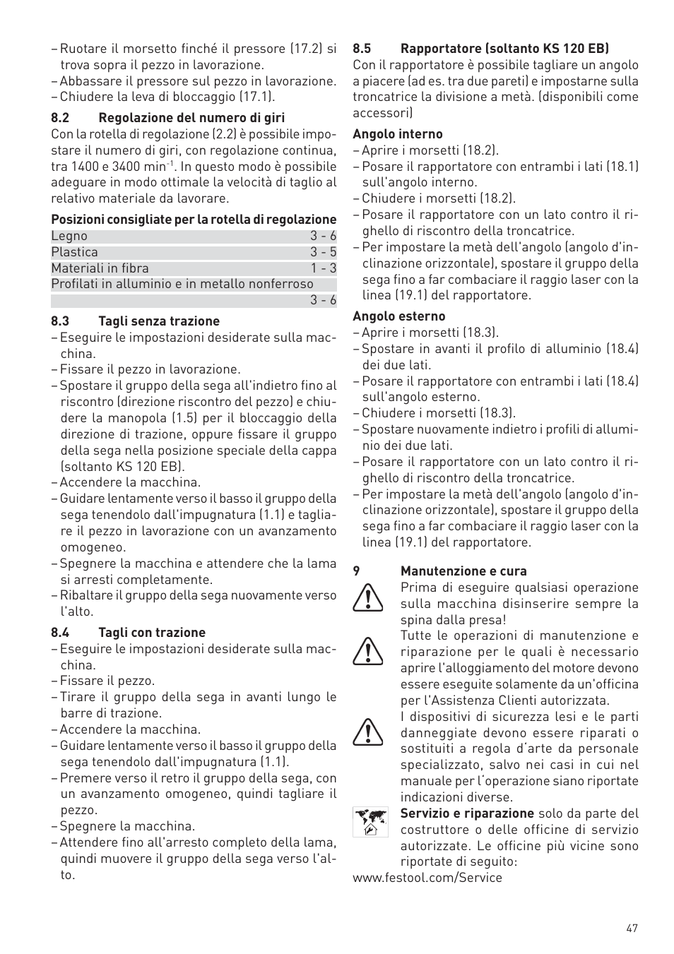 Festool KS 88 E User Manual | Page 47 / 138