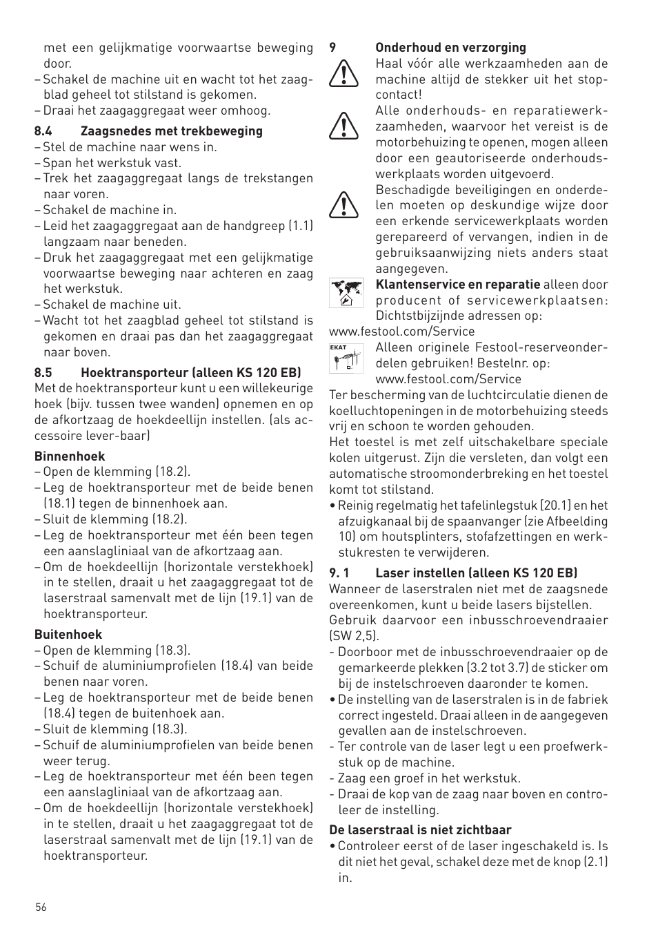 Festool KS 88 E User Manual | Page 56 / 138