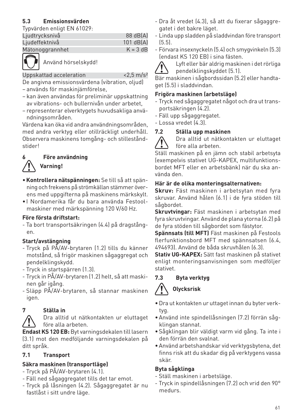 Festool KS 88 E User Manual | Page 61 / 138