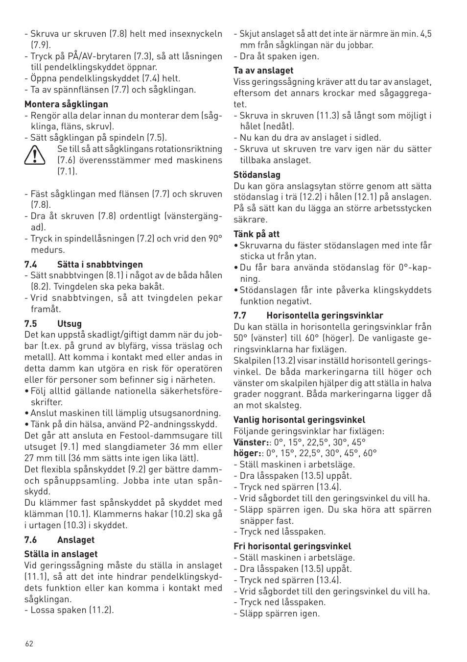Festool KS 88 E User Manual | Page 62 / 138