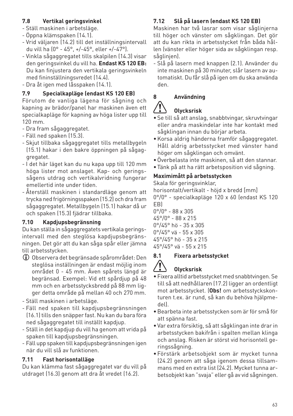 Festool KS 88 E User Manual | Page 63 / 138