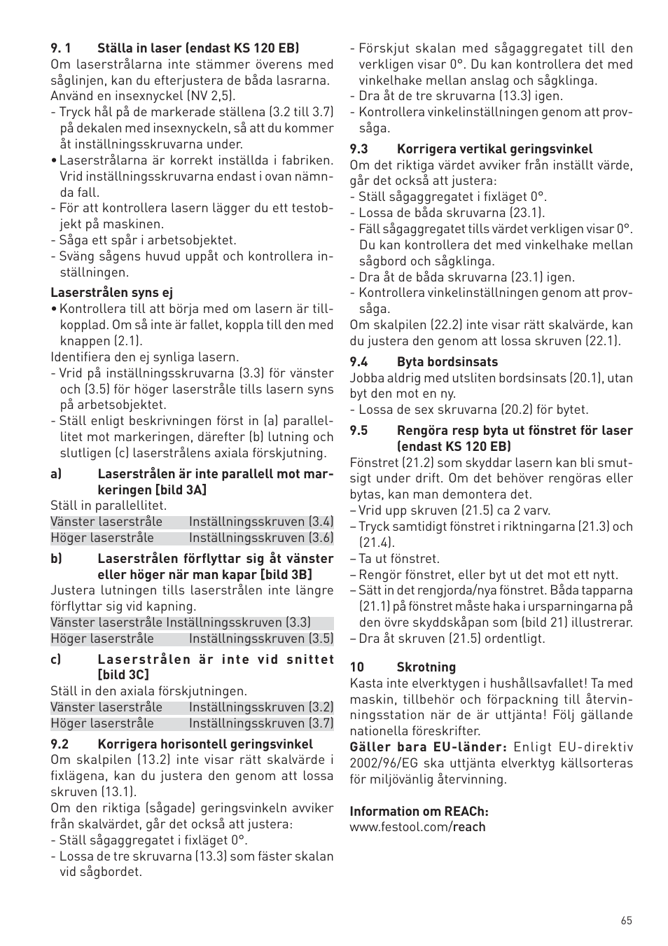 Festool KS 88 E User Manual | Page 65 / 138