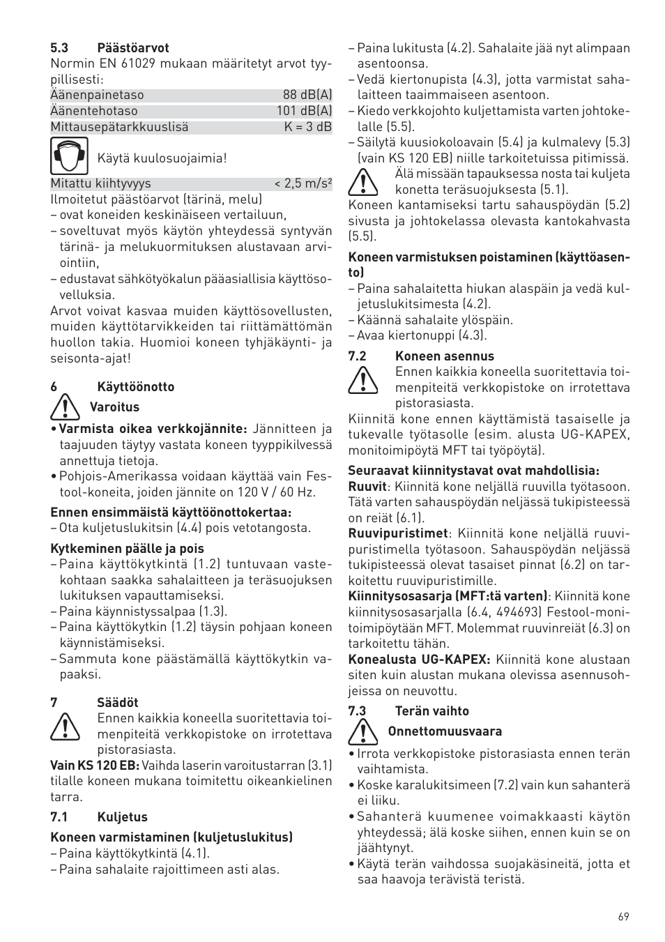 Festool KS 88 E User Manual | Page 69 / 138