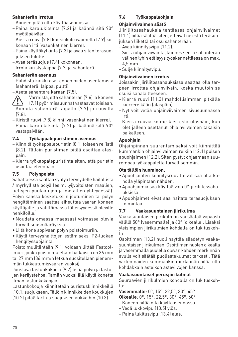 Festool KS 88 E User Manual | Page 70 / 138