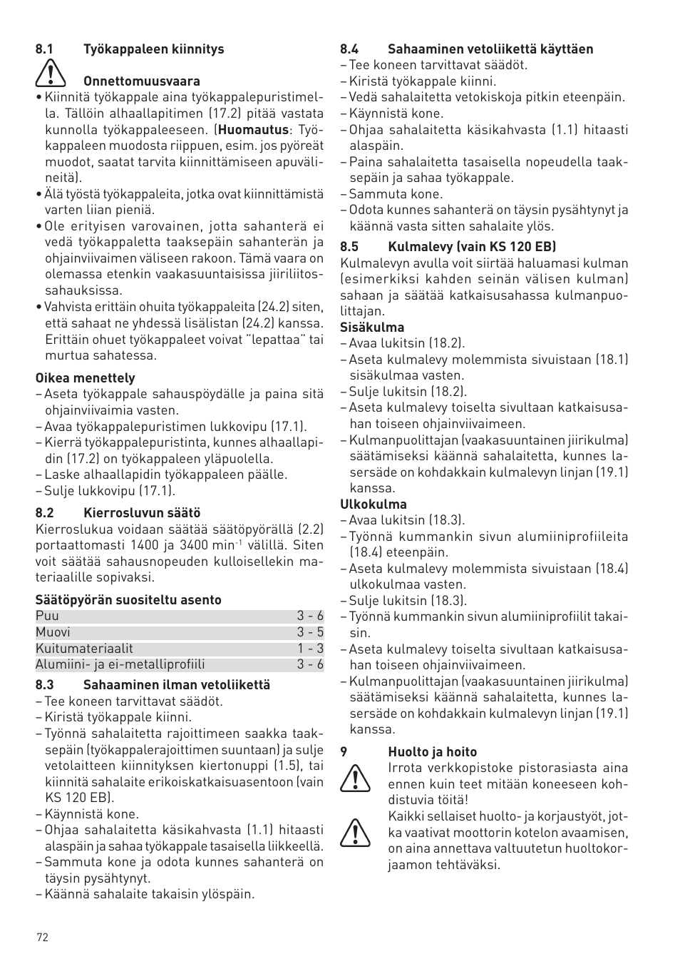 Festool KS 88 E User Manual | Page 72 / 138