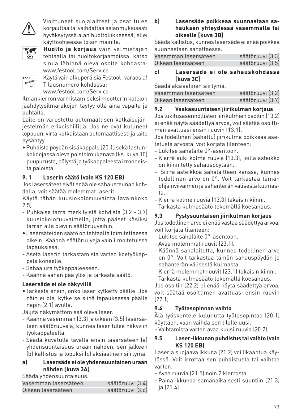 Festool KS 88 E User Manual | Page 73 / 138