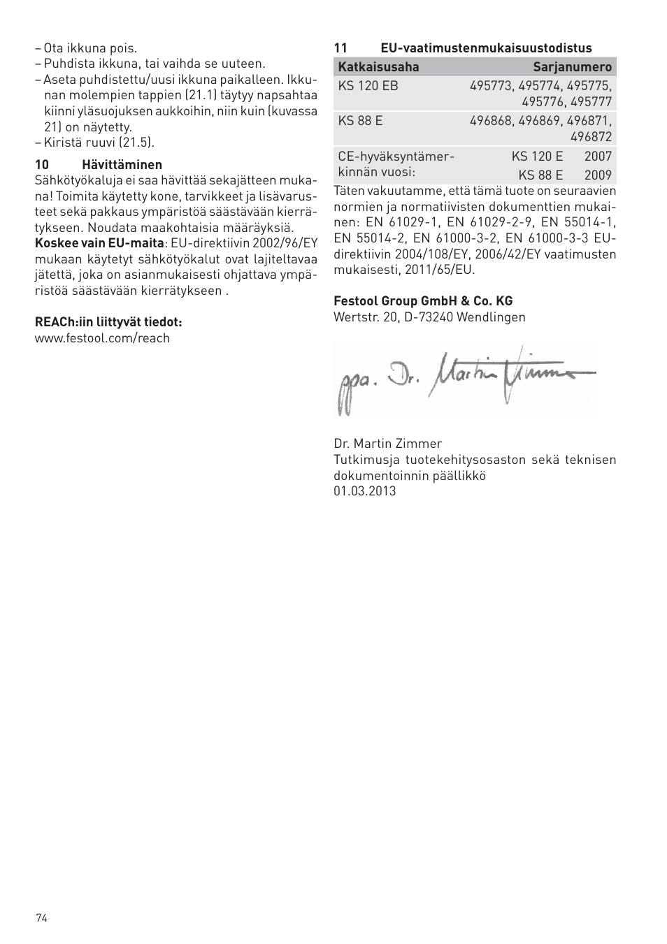 Festool KS 88 E User Manual | Page 74 / 138
