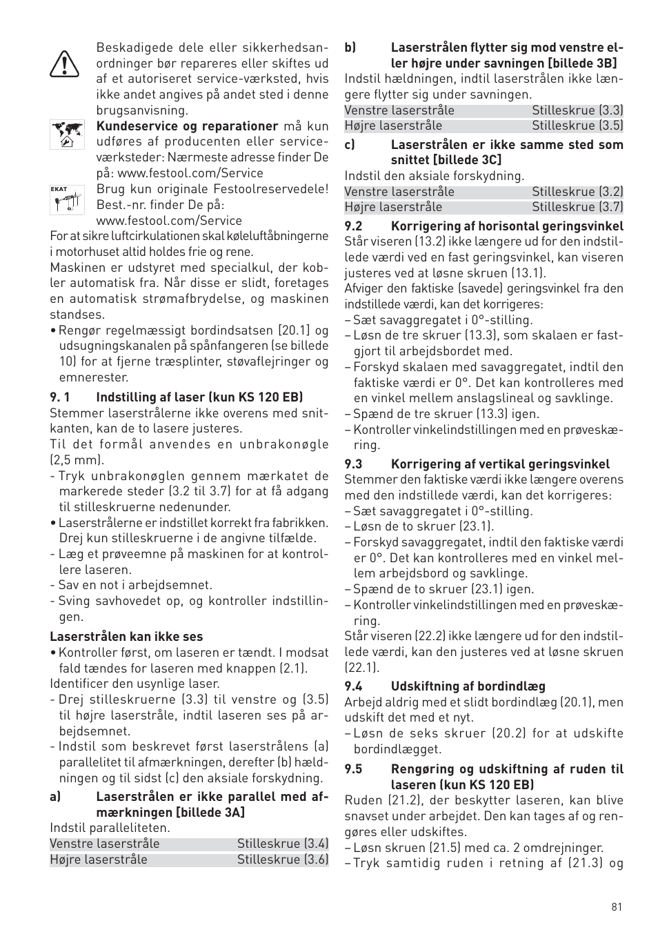 Festool KS 88 E User Manual | Page 81 / 138