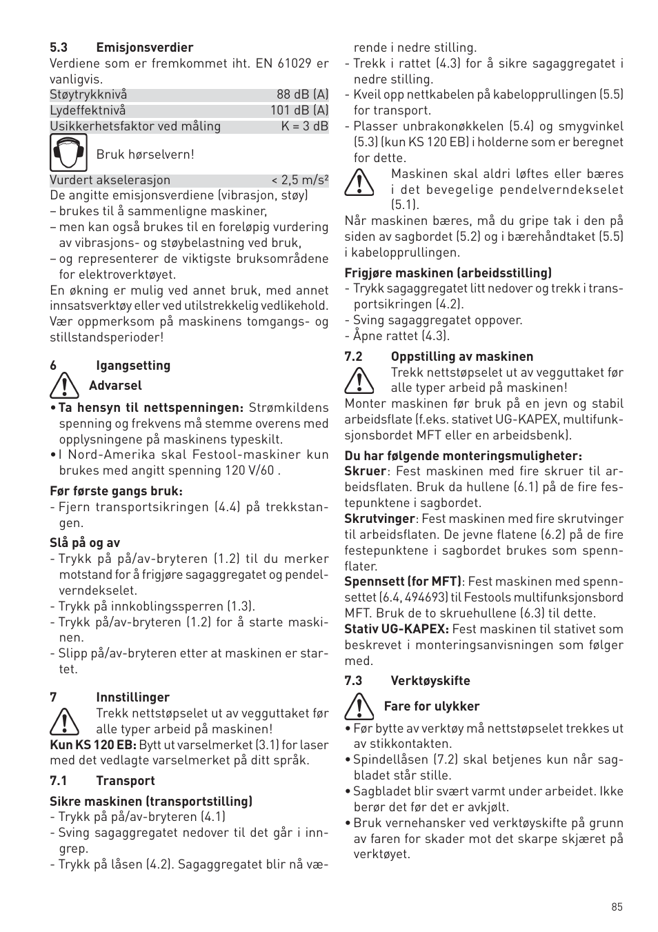 Festool KS 88 E User Manual | Page 85 / 138