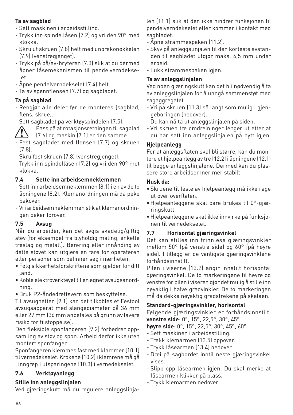 Festool KS 88 E User Manual | Page 86 / 138