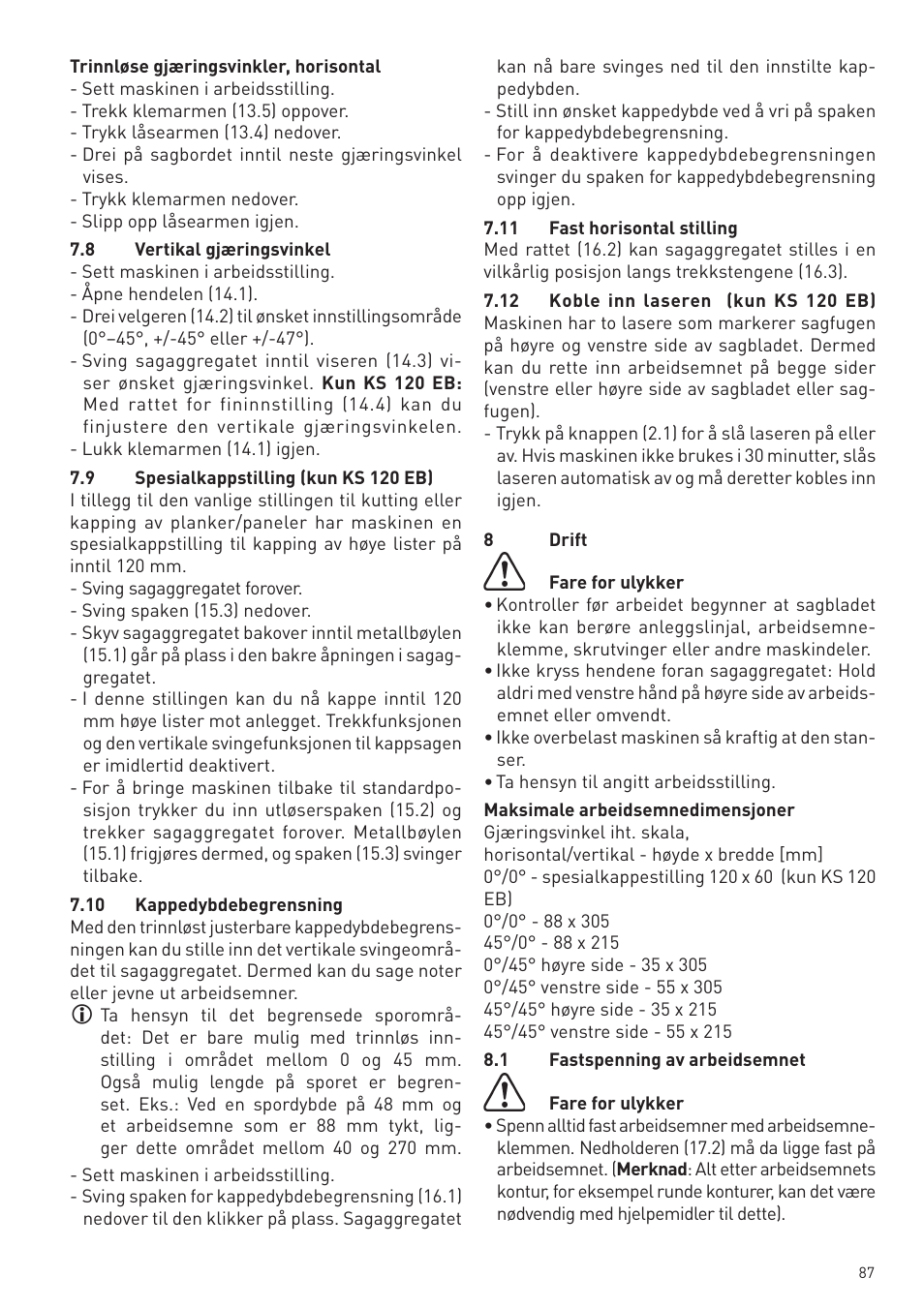 Festool KS 88 E User Manual | Page 87 / 138