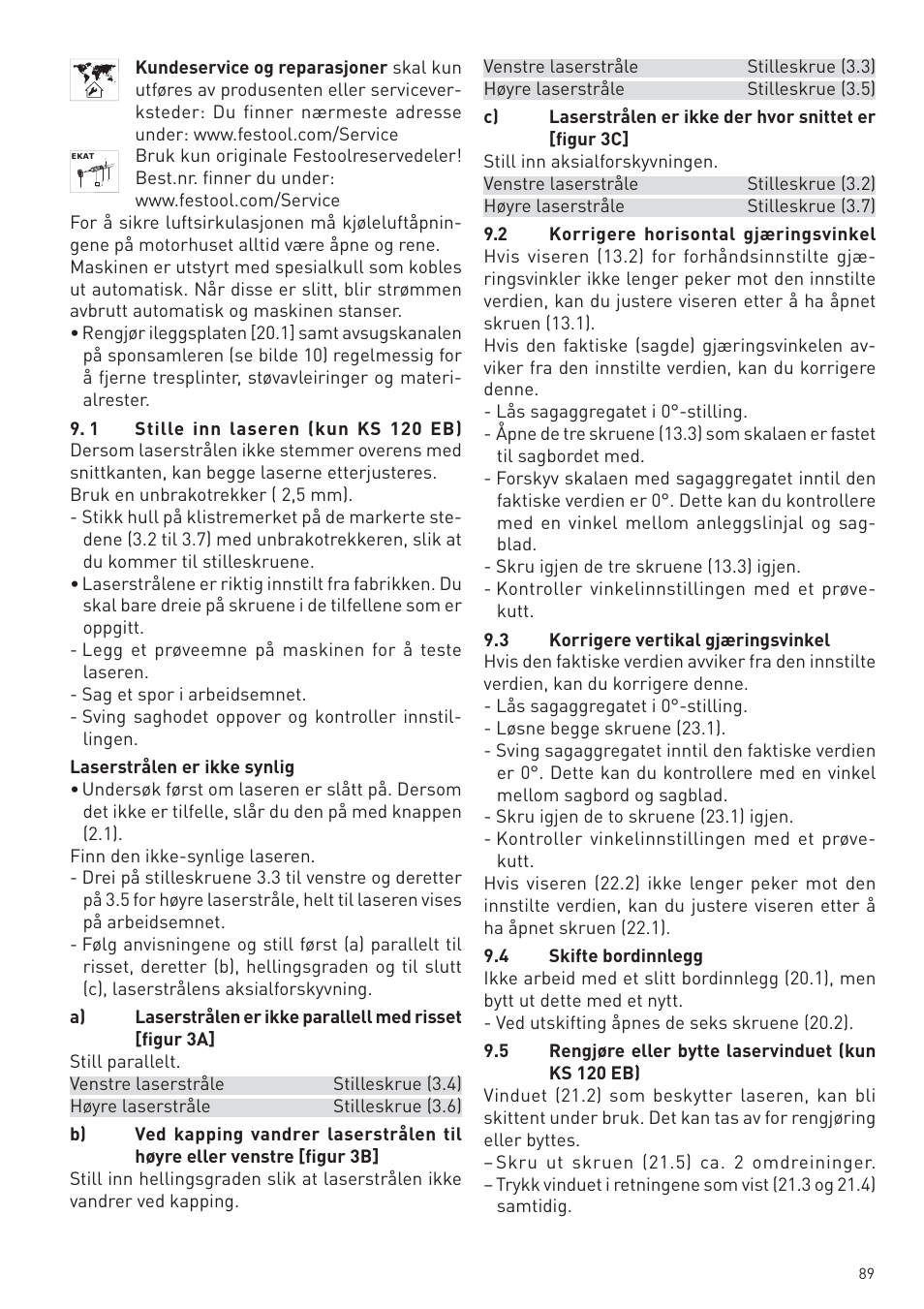 Festool KS 88 E User Manual | Page 89 / 138