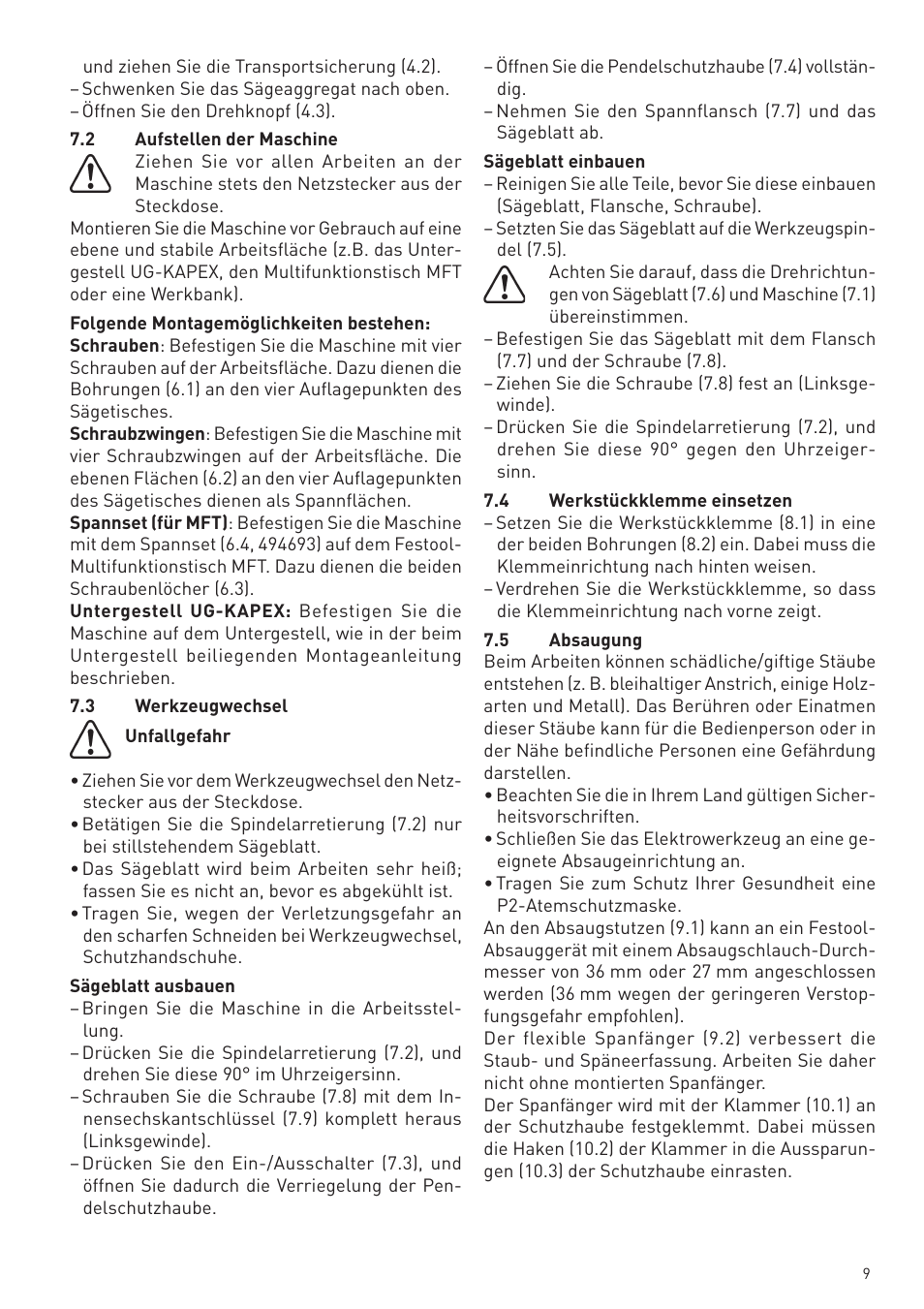 Festool KS 88 E User Manual | Page 9 / 138
