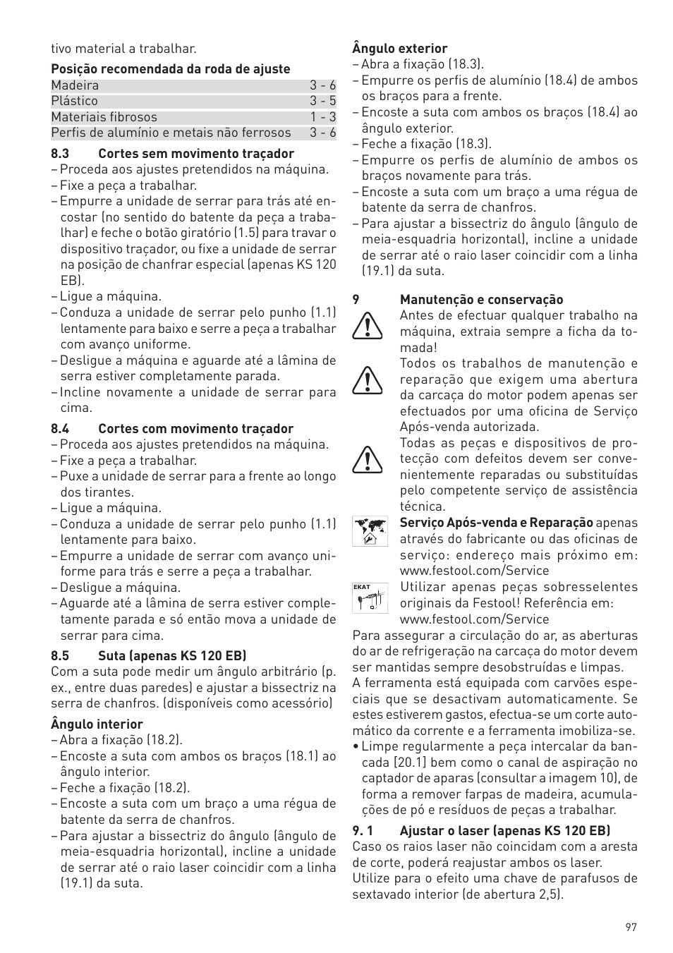 Festool KS 88 E User Manual | Page 97 / 138