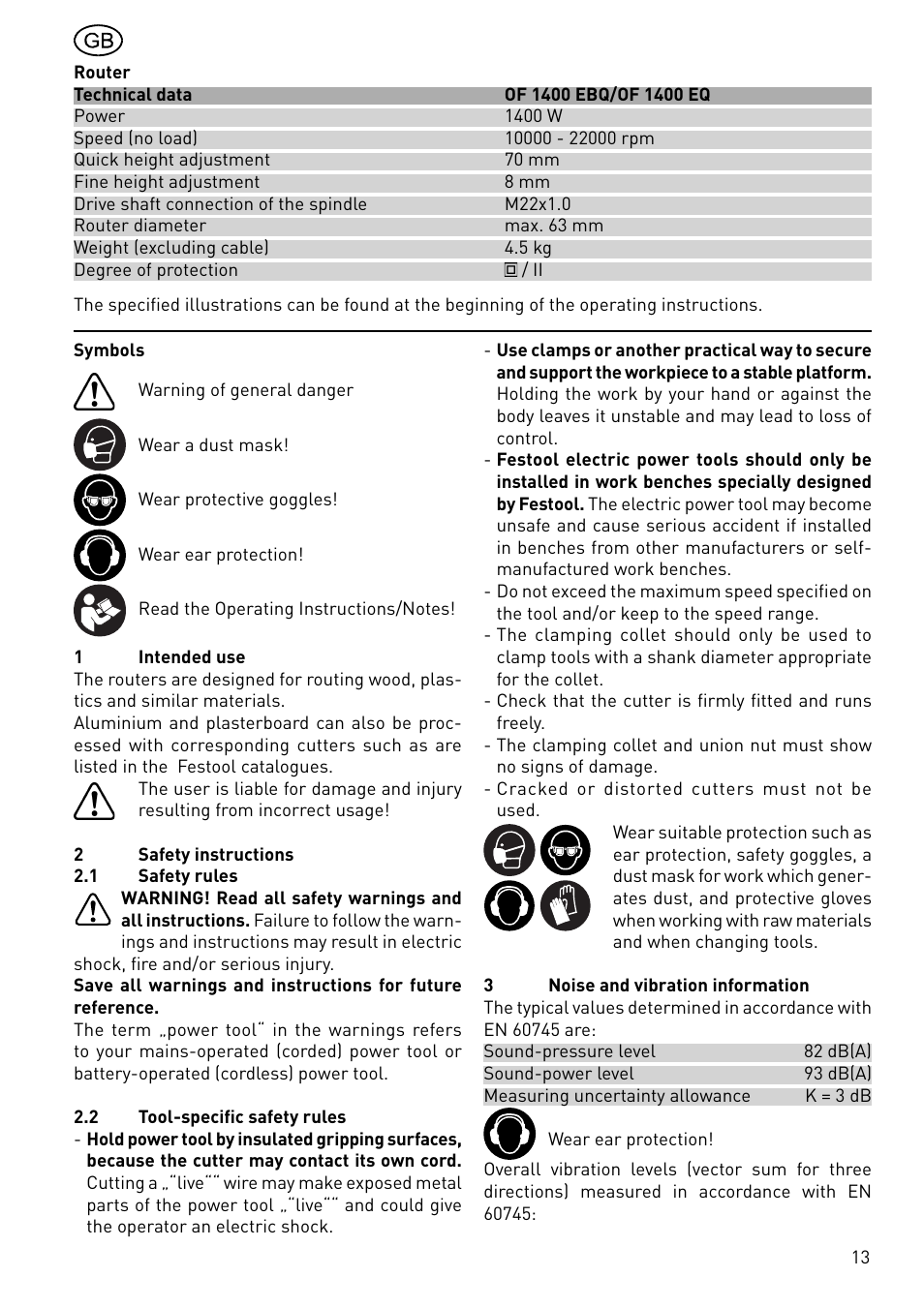 Festool OF 1400 EBQ User Manual | Page 13 / 82