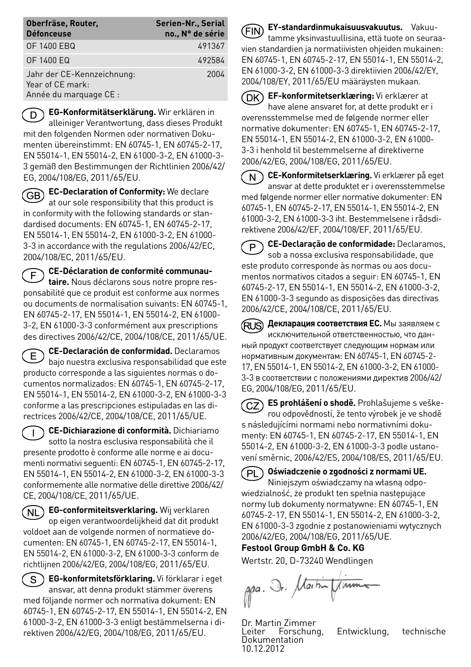 Festool OF 1400 EBQ User Manual | Page 6 / 82