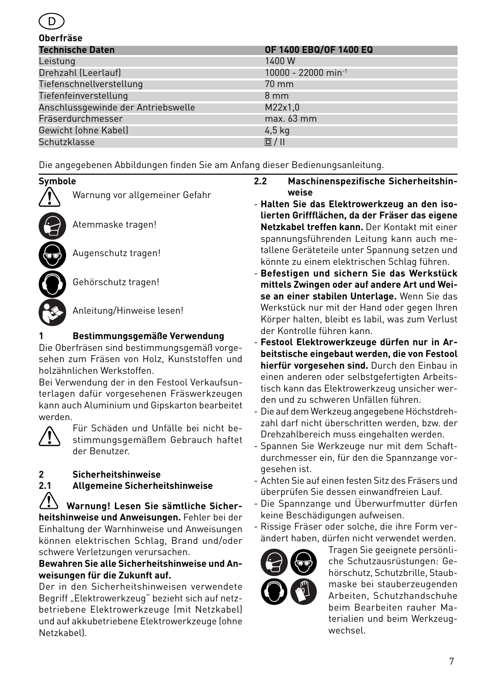 Festool OF 1400 EBQ User Manual | Page 7 / 82