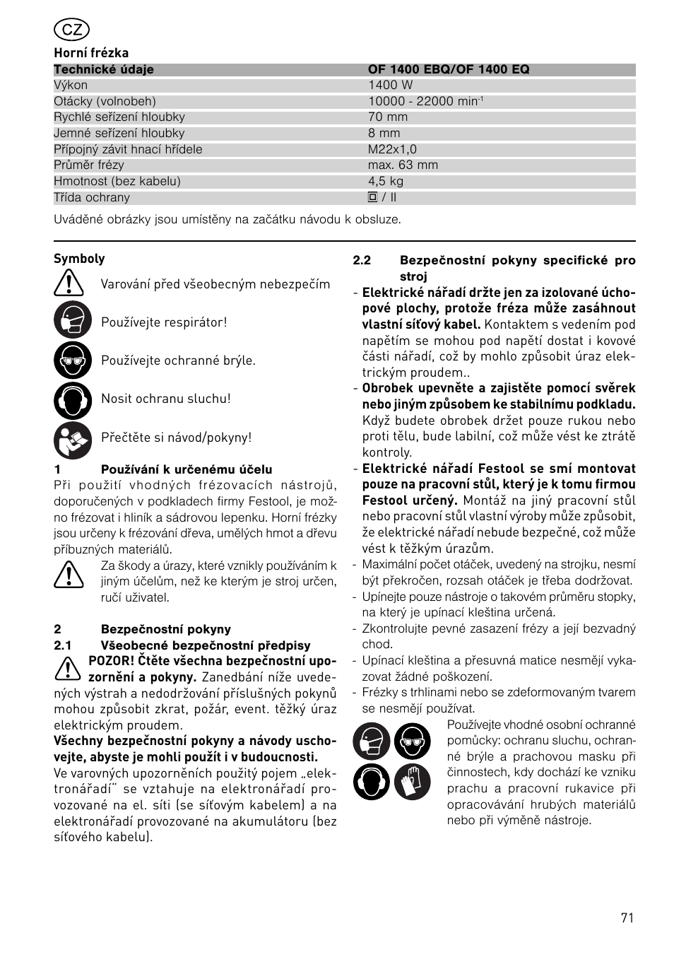 Festool OF 1400 EBQ User Manual | Page 71 / 82