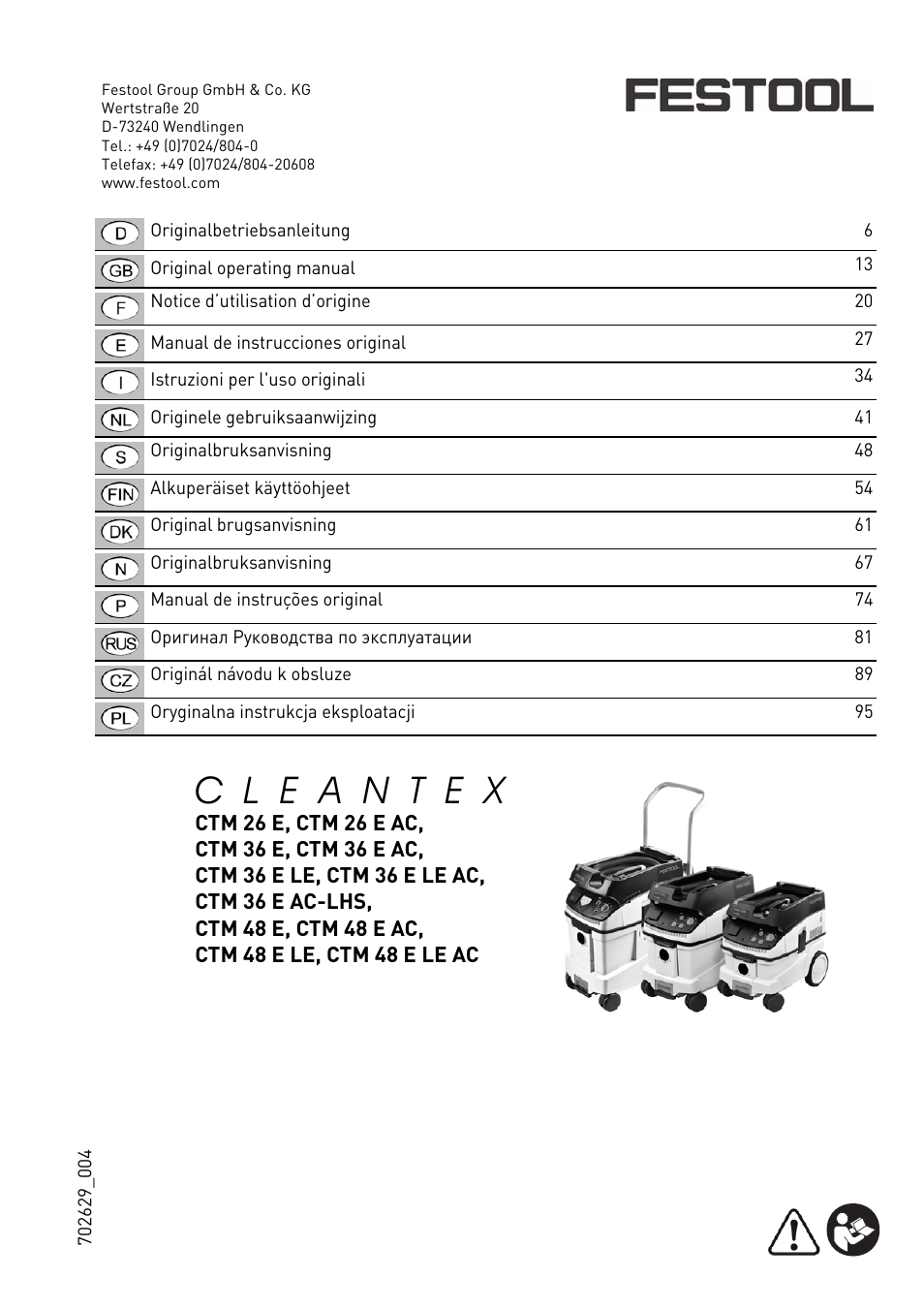 Festool CTM 48 E-LE-AC CLEANTEX User Manual | 101 pages