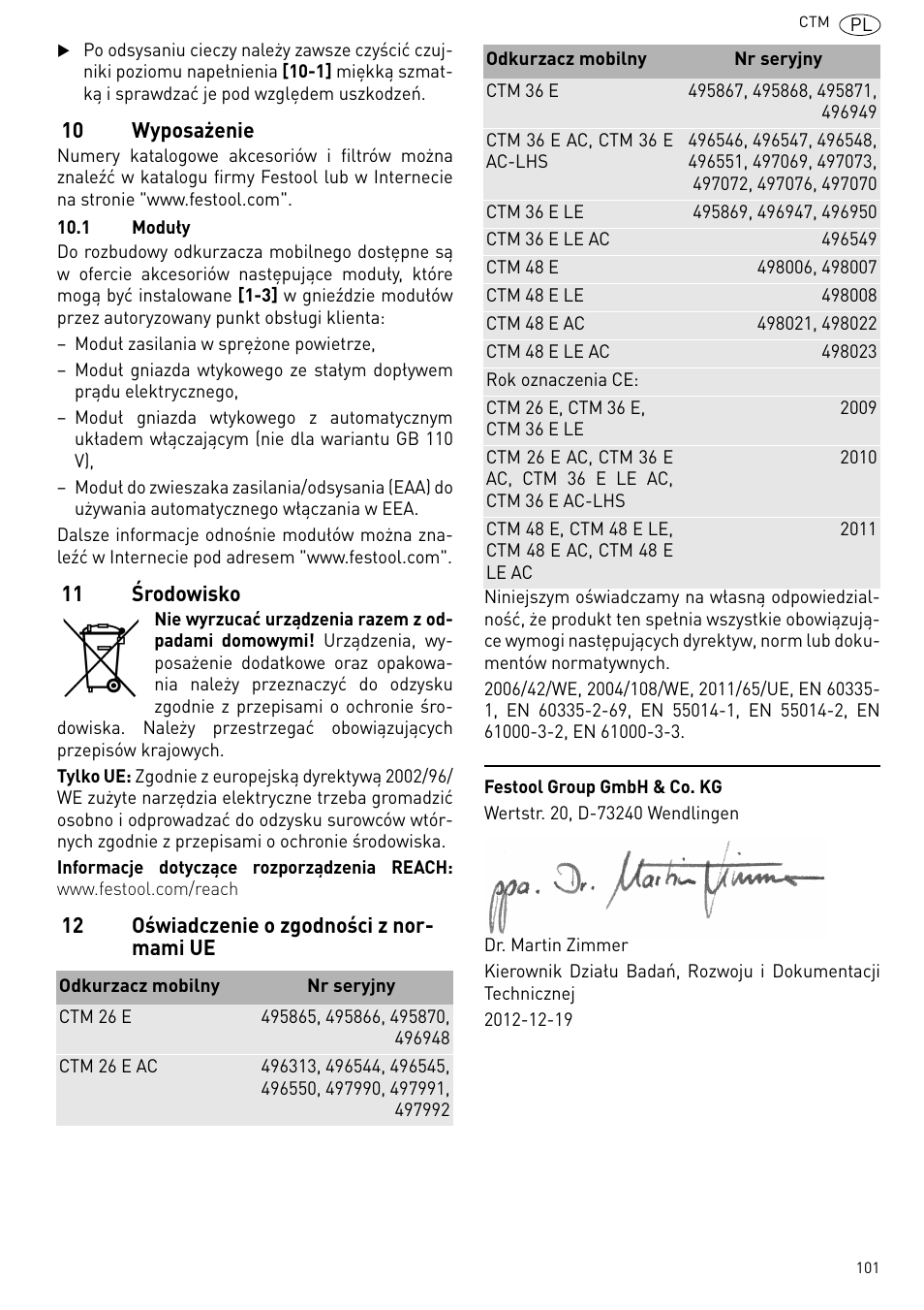Festool CTM 48 E-LE-AC CLEANTEX User Manual | Page 101 / 101