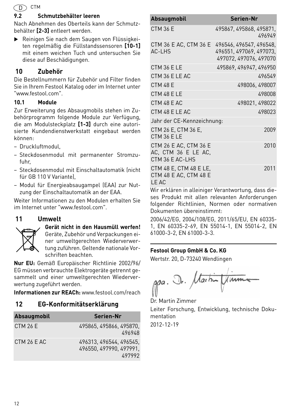 Festool CTM 48 E-LE-AC CLEANTEX User Manual | Page 12 / 101