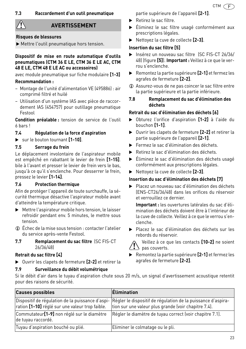 Avertissement | Festool CTM 48 E-LE-AC CLEANTEX User Manual | Page 23 / 101