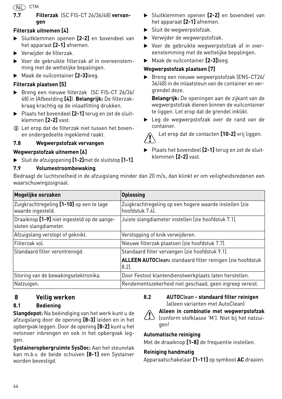 8veilig werken | Festool CTM 48 E-LE-AC CLEANTEX User Manual | Page 44 / 101