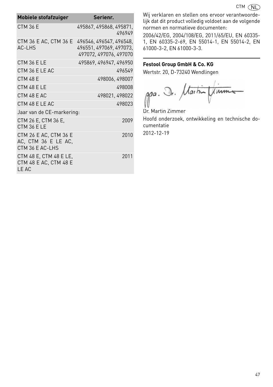 Festool CTM 48 E-LE-AC CLEANTEX User Manual | Page 47 / 101