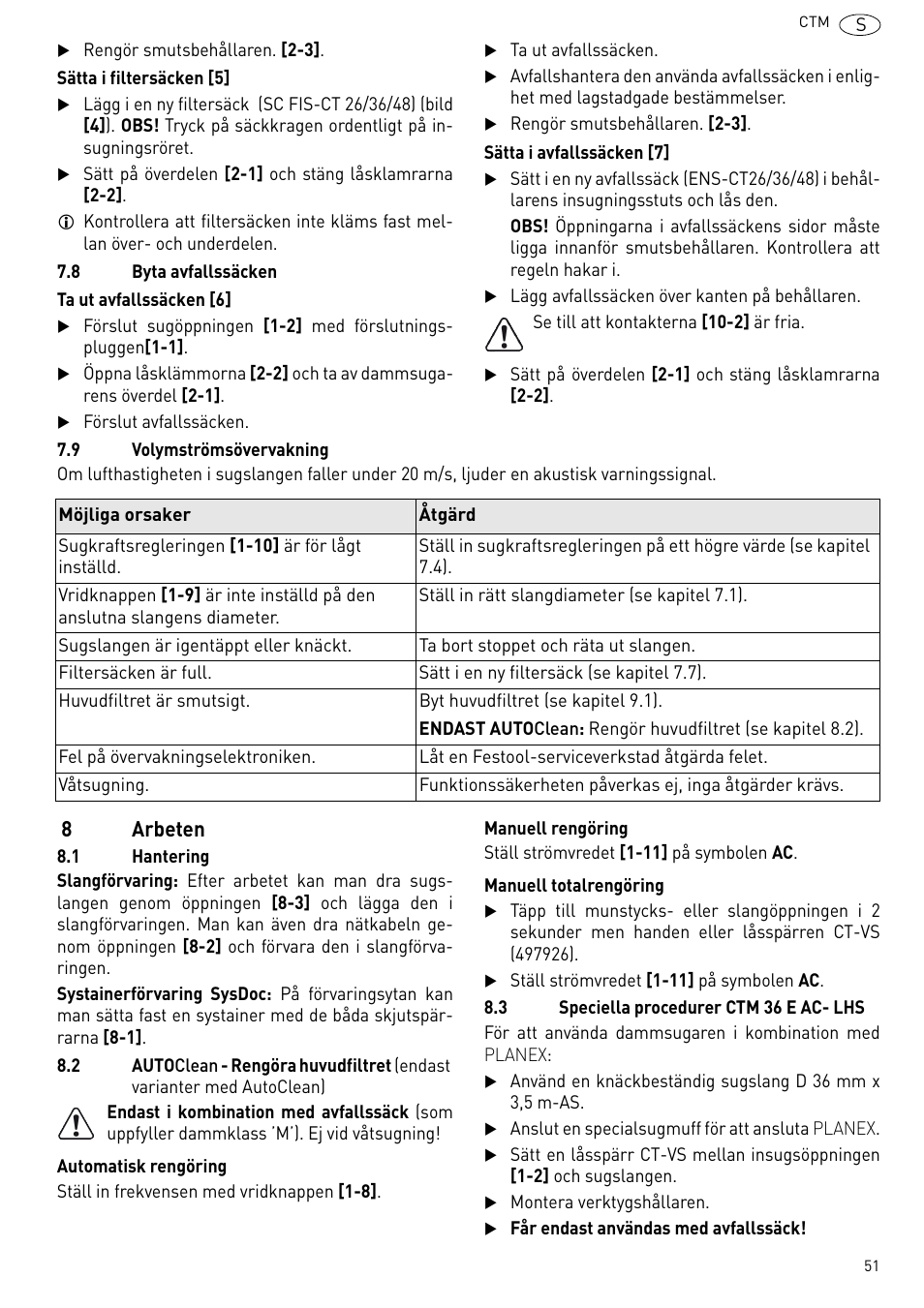 8arbeten | Festool CTM 48 E-LE-AC CLEANTEX User Manual | Page 51 / 101