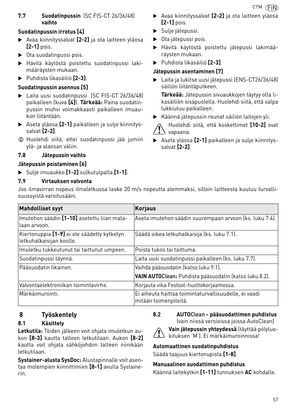 8työskentely | Festool CTM 48 E-LE-AC CLEANTEX User Manual | Page 57 / 101