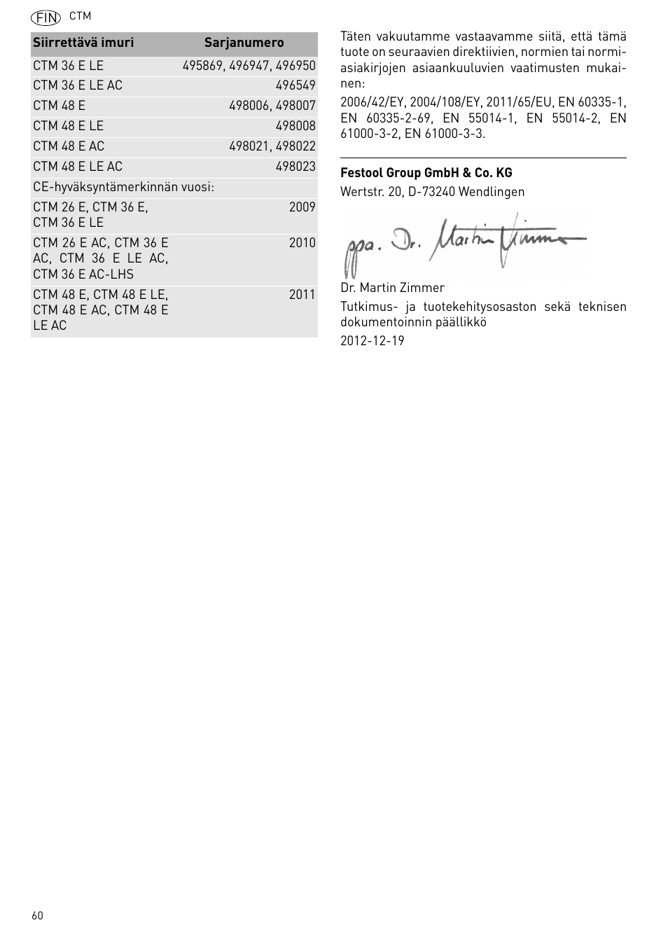 Festool CTM 48 E-LE-AC CLEANTEX User Manual | Page 60 / 101