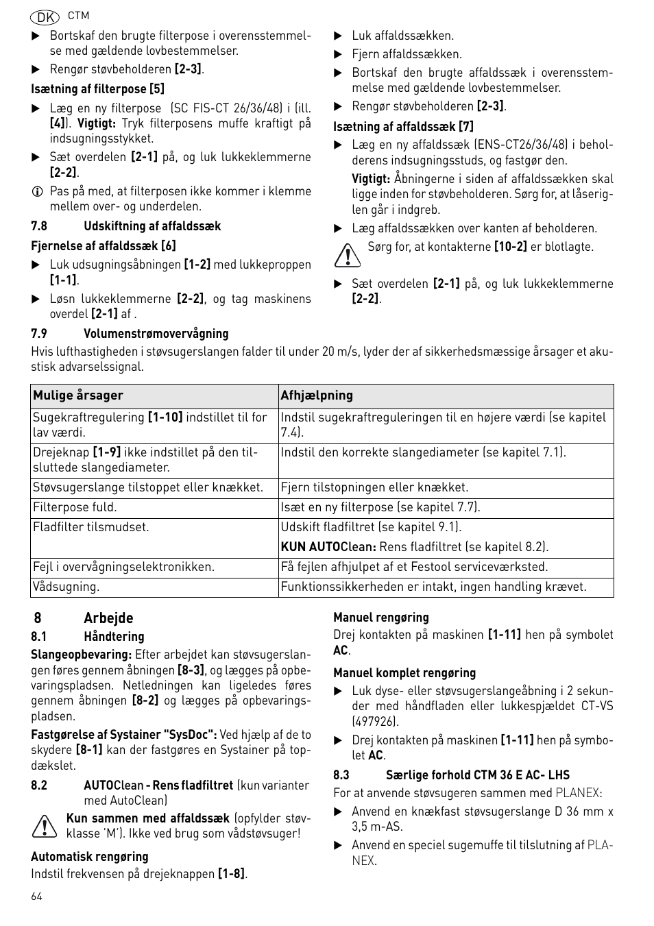 8arbejde | Festool CTM 48 E-LE-AC CLEANTEX User Manual | Page 64 / 101