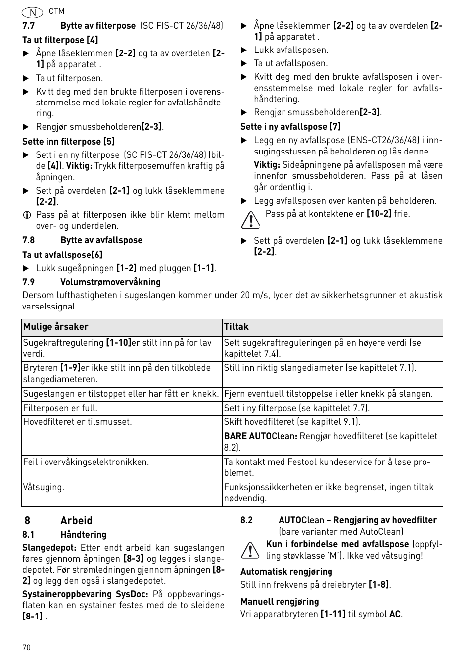 8arbeid | Festool CTM 48 E-LE-AC CLEANTEX User Manual | Page 70 / 101