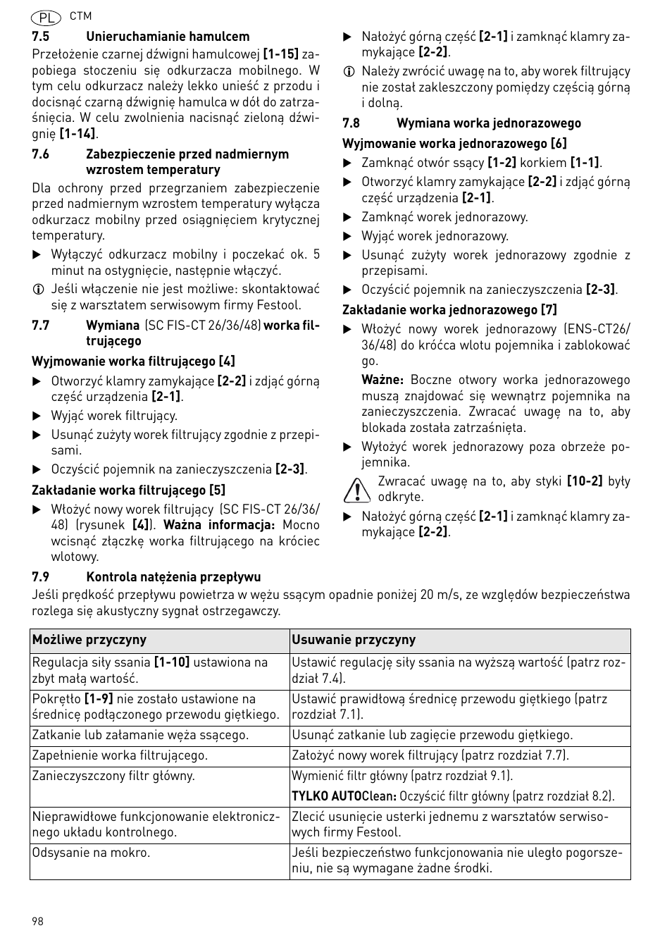 Festool CTM 48 E-LE-AC CLEANTEX User Manual | Page 98 / 101