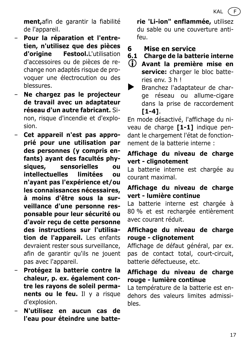 Festool KAL User Manual | Page 17 / 79