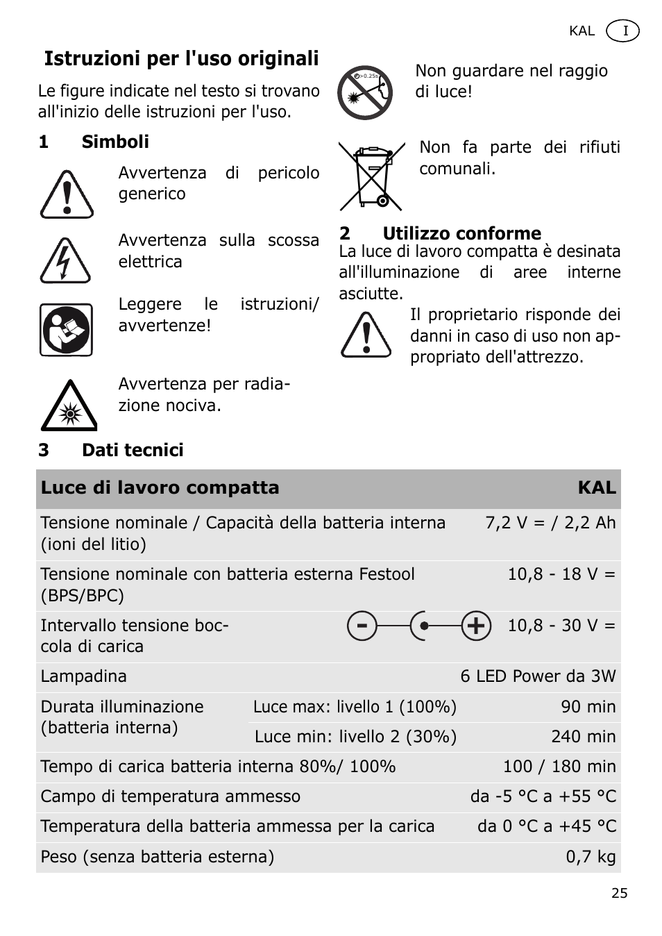 Istruzioni per l'uso originali | Festool KAL User Manual | Page 25 / 79