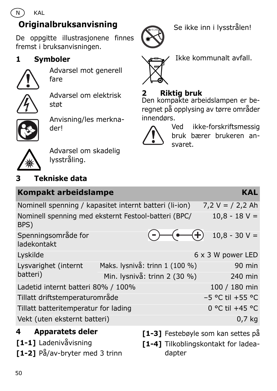 Originalbruksanvisning | Festool KAL User Manual | Page 50 / 79