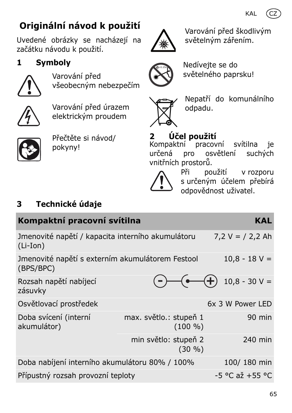 Originální návod k použití | Festool KAL User Manual | Page 65 / 79