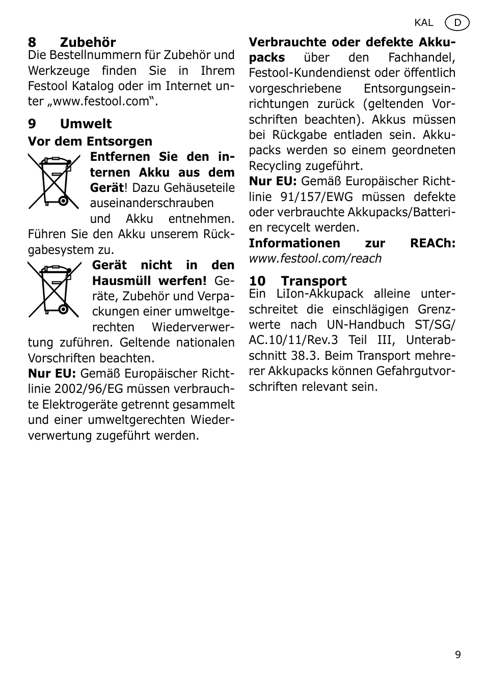 Festool KAL User Manual | Page 9 / 79